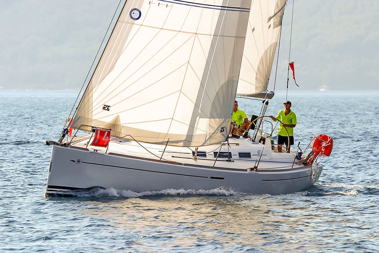 Tri-radial Dacron roller-reefing genoa on a Dufour 40