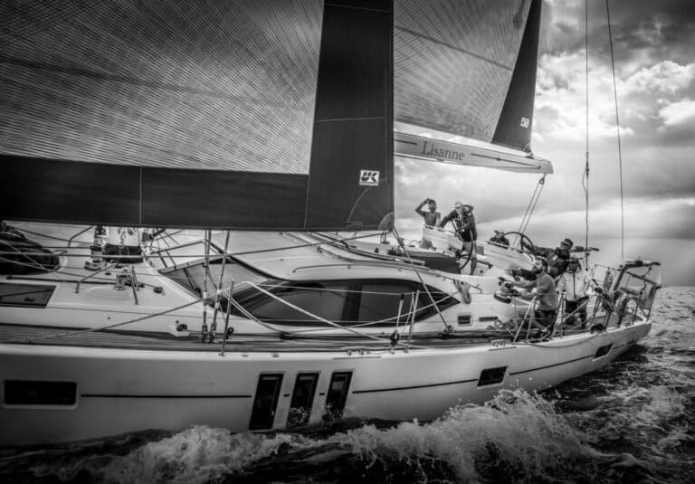 Oyster 575, Lisanne, with an X-Drive furling mainsail and matching genoa.