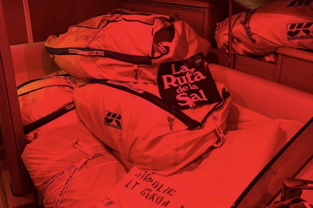 Stacked sails ready for the Diabolic Sailing team’s winning performance at the 2024 La Ruta de la Sal. Photo © Diabolic Sailing Team.