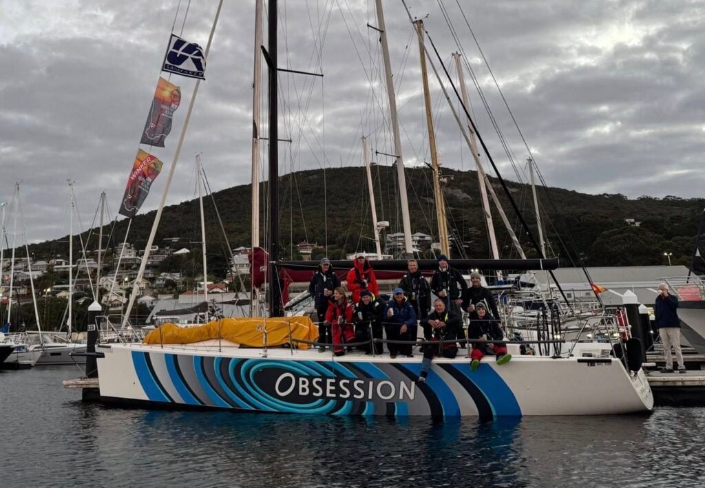 Obsession on the dock after a tough duel against Sirene in the Albany race. Photo © Obsession Racing.